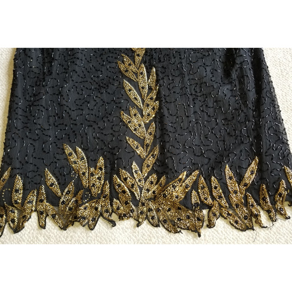 VINTAGE Womens Dress-JASZ COUTURE by ADAGIO BELLA-black silk beaded gown maxi-14 - Picture 3 of 8